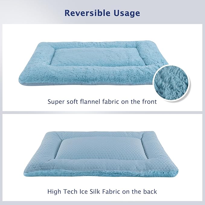 Dog Bed Mat, Crate Pad Reversible,Soft Kennel Pad, Washable Dog Crate Mat (Cool and Warm),Pet Sleeping Mattress for Small Medium Dogs XB009 (48''x30'',Blue)