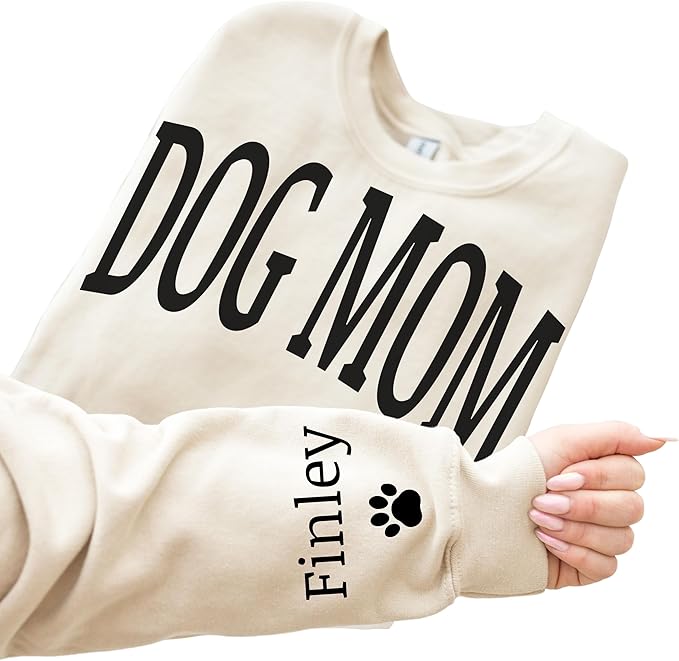 moonloom Dog Mom Sweatshirt, Animal Lover Gift, Custom crewneck with pet name on sleeve