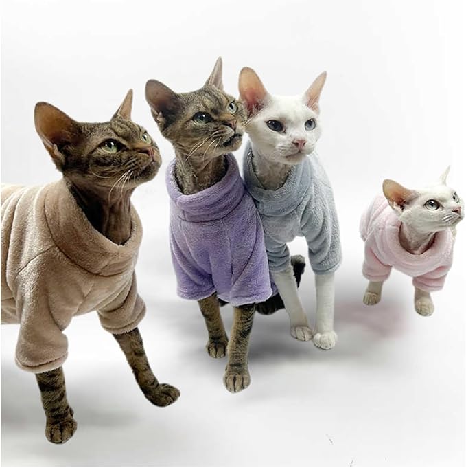 Cat Flannel Clothes, Warm Soft Winter Sweater Jumpsuit Shirt Clothing for Hairless Sphynx Devon & Indoor Kittens (Pink,3XL)
