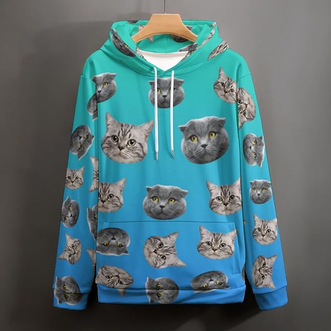 Artsadd Custom Face Unisex athletic Pockets Sweatshirt Loose Hoodie Custom Christmas Long Sleeve Sweatshirt Hooded Pullover