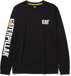 Caterpillar Trademark Banner Long Sleeve Tee Shirts for Men with Center Back Neck Wire Management Loop and Cat Workwear Logo