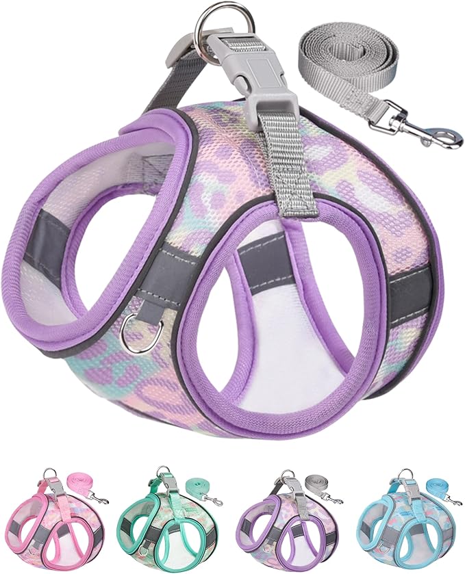 Dog Harness for Small Medium Dogs No Pull, Cat Harness and Leash Set,Step in Puppy Harness. (Purple, L)