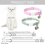 Lionet Paws 2pcs Pack Cotton Cat Collar,Breakaway Buckle with Green Pink Grid and Brand Pendant Cute Adjustable Cat Kitten Collar,Ideal for Girl Cats Boy Cats