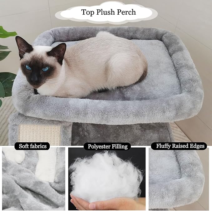 Small Cat Tree for Indoor Cats，Cat Tower with Scratching Post and Board，Cat House with Perch for Kitten, Stable Condo and Stand (Light Grey)