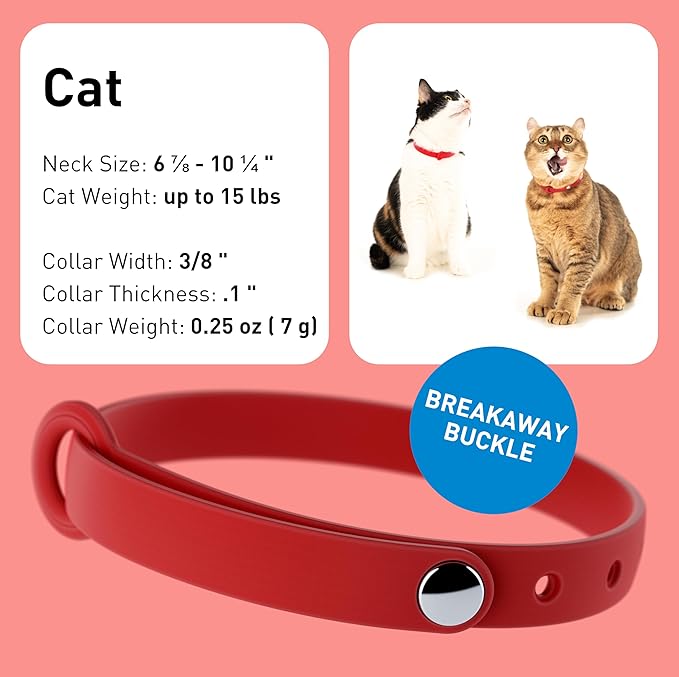 Red Cat Collar - Soft, Comfortable, and Lightweight Breakaway Collar with Name Tag Ring for Outdoor Cats and Sensitive Skin Kittens by Nuvuq (6 ⅞" to 10 ¼", Red)
