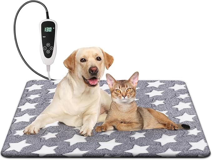 Newget Cat Heating Pad, Large Dog Heating Pad for Arthritis, Heated Dog Warming Pad for Indoor, Pet Heated Pad Blanket with 11 Adjustable Temperature Timer & Chew Resistant Cord (L: 35'' L X 24'' W)