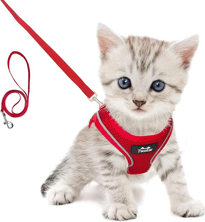 TwoEar Cat Harness Escape Proof, Soft Dog Vest Harness Adjustable, Breathable Mesh Step-in Puppy Walking Jacket Reflective Easy Control for Extral Small Pets for Outdoor Walking(XXXS, Red)