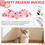 EXPAWLORER Bunny Ear Cat Collar with Bell, Soft Breakaway Kitten Collar with Bow and Accessory, Pink Girl Cat Collars with Safety Quick Release Clasp, Pet Collar for Valentine's Day (Strawberry)
