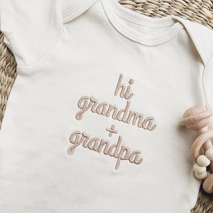COUPLEHOODIES Personalized Baby Onesie Bodysuit – Custom Embroidery Gift for Pregnancy Reveal Baby Shower or First Grandchild