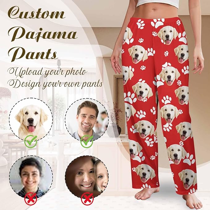Custom Couple Pajama Pants Sock with Funny Face, Personalized PJ Anniversary Birthday Women Men Pants