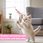 4 Pcs Cat Feather Toys, Cat Toys Wand with Bell Beads Teaser Wire Wand for Cats Chase Exercise Play