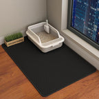 HCY&WLD Cat Litter Mat, 45x26/35x24/30x22/24x18 Inch Double Layer Cat Litter Box Mat, EVA Non-Slip, Waterproof Urine Proof Cat Litter Catcher Mat, Easy Clean Scatter Control (35x24 Inch, Black)