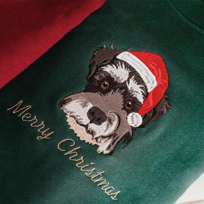 COUPLEHOODIES Custom Pet Christmas Sweatshirt – Embroidered Cat or Dog Portrait Unique Pet for Dog Moms or Family