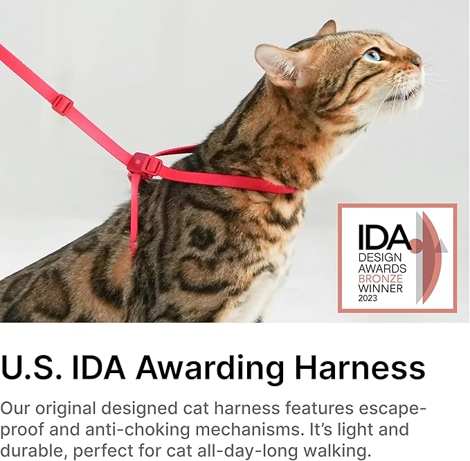 Cat Harness and Leash 2-in-1, Escape Proof Anti-Chocking Harness Adjustable Lighweight Leash for Walking Outoor Training for Kitten Small Large Cats Puppy, US IDA Bronze Award (Linen)