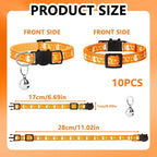 10PCS Breakaway Cat Collars with Bell, Glow in The Dark Adjustable Kitten Collars with Star Moon Pendant, 10 Color Cute Kitty Collars for Girl Boy Cats Pet Accessories