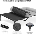 Veehoo Orthopedic Elevated Dog Bed with Fluffy Plush Bolster Cushion, Indoor Raised Dog Beds for Large Dogs, Soft Pet Sofa Cot with Removable Washable Mat, No-Slip Feet, 59 x 37 inches, Grey