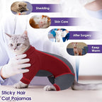 SUNFURA Hair Sticky Cat Clothes, Cat Sweater for Cats Only, 4-Legged Fleece Sweaters Kitten Pajamas Reduce Shedding Fur, Warm Pullover Shirts for Cats, Red M