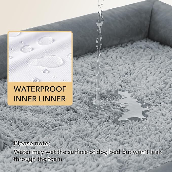 Orthopedic XXL Dog Beds, Waterproof Egg Crate Foam Big Pet Bed for All Breed Sized Dogs 53x42Inch, Washable Extra Large Dog Couch Bed with Removable Cover and Non-Slip Bottom, Grey