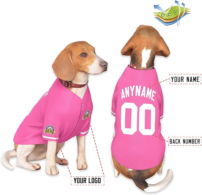 Custom Dog Baseball Jersey with Name Number Logo for Small Pet Dogs-Personalized Dog Shirts
