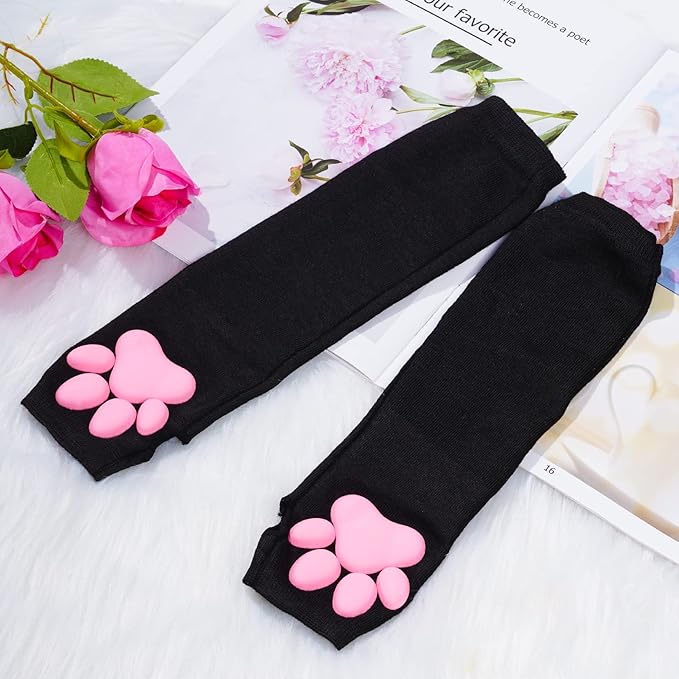 Nydotd Cat Paw Pad Mittens Gloves Kawaii Pink 3D Claw Fingerless Cute Cat Cosplay Gloves Sleeve for Girls Party