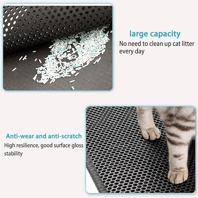Cat Litter Mat, 30"X24" Large Double Layer Litter Trapping Mat, Waterproof/Urineproof, Easy to Clean Kitty Litter Mats for Floor, Scatter Control (Grey-1Pack)