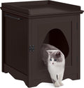 Yaheetech Cat Litter Box Enclosure, Hidden Litter Box Furniture with Side Towel Bar, Wooden Cat Washroom, Storage Cabinet, Indoor Pet House, Side Table Nightstand, Espresso