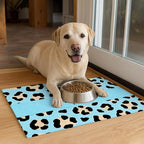 Puppy Feeding Mat 24x16 inch Blue Leopard Print Pet Bowl Placemat Non Slip Floor Mat for Food and Water Indoor Dog Feeding Station Cute Meal Pad for Small Pets Kitchen Use