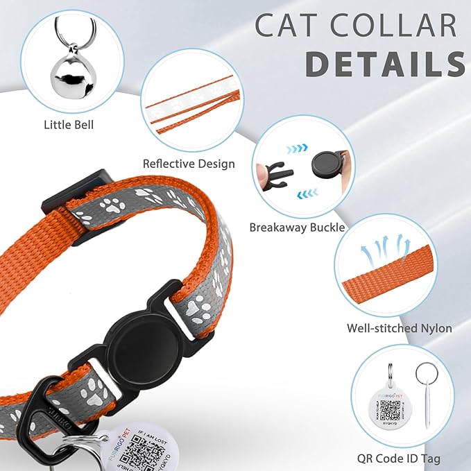 Cat Collar Breakaway with QR Code Name Tag, Reflective Kitten Collars with Bell, Cat ID Tag Personalized, Ultra-Durable, Adjustable, Quick Release, Fits Most Girl Boy Small Large Cats (8''-13.3'')