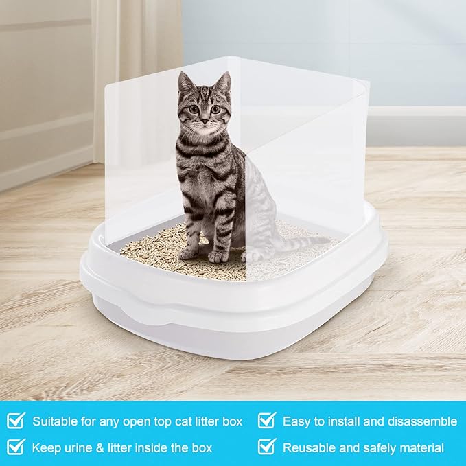 Cat Litter Box Splash Guard Pee Shields - Anti-Splashing Reusable High Sided Litter Box High Wall Cat Toilet Training Kit for Open Top Litter Pan (4 PCS)
