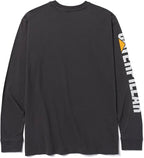 Caterpillar Trademark Banner Long Sleeve Tee Shirts for Men with Center Back Neck Wire Management Loop and Cat Workwear Logo