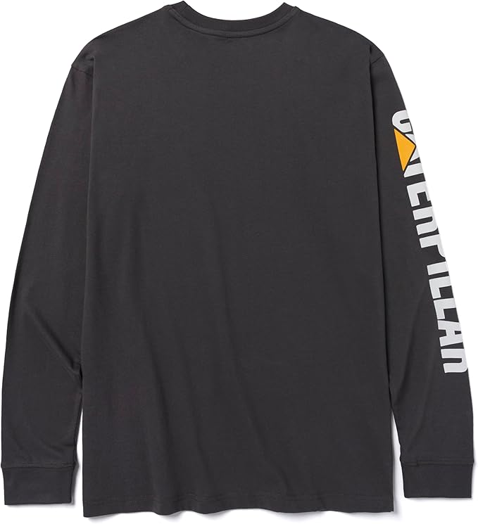Caterpillar Trademark Banner Long Sleeve Tee Shirts for Men with Center Back Neck Wire Management Loop and Cat Workwear Logo