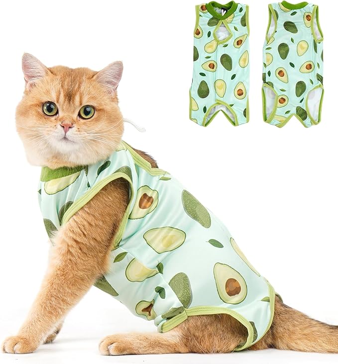 Avont Cat Recovery Suit - Kitten Onesie for Cats After Surgery, Cone of Shame Alternative Surgical Spay Suit for Female Cat, Post-Surgery or Skin Diseases Protection -Avocado(S)