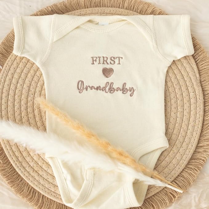 COUPLEHOODIES Personalized Baby Onesie Bodysuit – Custom Embroidery Gift for Pregnancy Reveal Baby Shower or First Grandchild