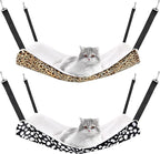 Jetec 2 Pieces Reversible Cat Hanging Hammock Soft Breathable Pet Cage Hammock with Adjustable Straps and Metal Hooks Double Sided Hanging Bed for Small Dogs Rabbits(Leopard and Dot,M)