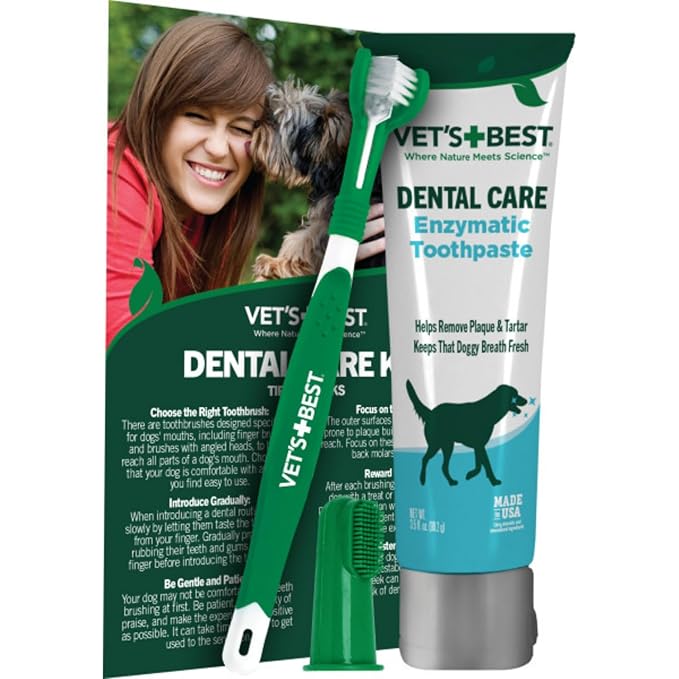 Vet's Best Dog Toothpaste & Dog Toothbrush, Dental Kit, Plaque Remover for Teeth, Whitens Teeth, Freshens Canine Breath, Veterinarian Formula, Finger Toothbrush Included