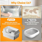 Stainless Steel Litter Box, XL Enclosed Cat Litter Boxes with Lid for Big Cats and Multi-Cats, High Sided, Anti-Urine Leakage Non-Stick Bottom Include Scoop Easy to Clean
