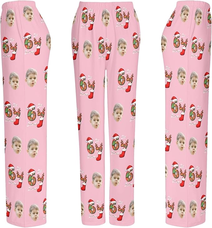 Custom Pajama Pants for Women Men, Personalized 67 Name Photo PJ Family Six Seven Matching Sleep Bottoms Birthday Xmas Gifts