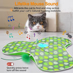 Interactive Cat Toys Rechargeable,Moving Concealed Feathers,Real Mouse Squeaky,Touch Activated Cat Kitten Toy Exercise Toys for Indoor Bored Adult Cats