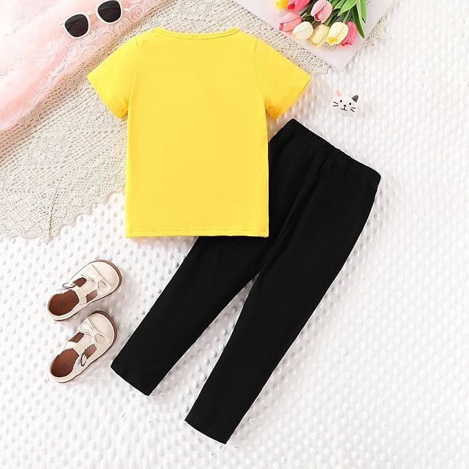 4-8T Toddler Girl Clothes Cat face print Short Sleeve Top+Pants Outfits Girl Spring and summer 2-Piece Set