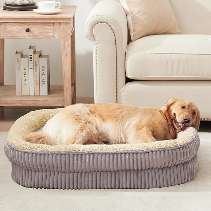 Orthopedic Dog Bed for Large Dogs Breeds, High Density Egg Crate Foam Dog Sofa Beds,Oval Kennel Bed, Pet Couch Bed with Four Sided Bolster, Removable Washable Cover& Non-Slip Bottom