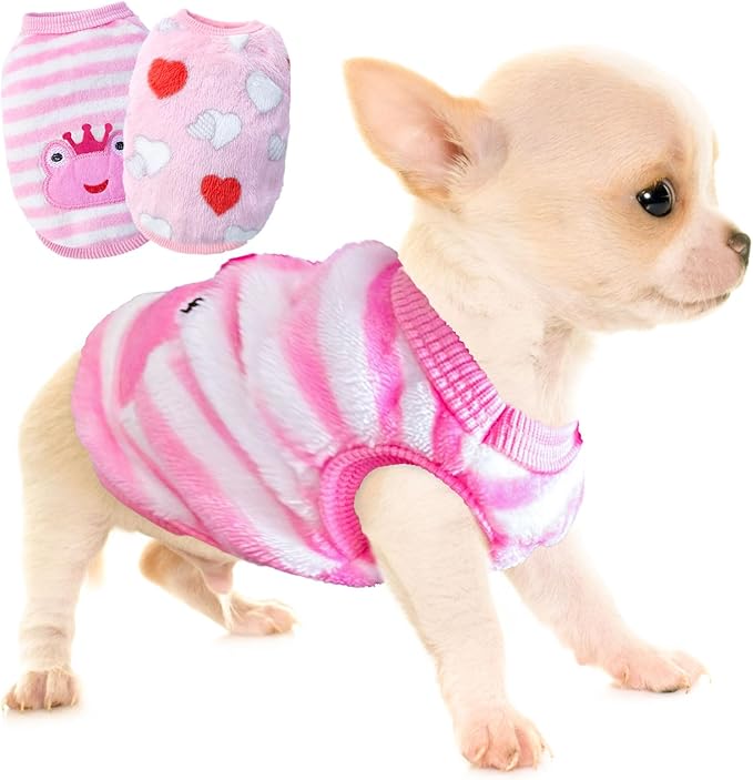 2 Pieces Dog Sweater for Small Dogs Teacup Dog Clothes for Extra Small Dogs Xmas Chihuahua Sweater Pet Puppy Cat Clothing Warm Winter Clothes (X-Small, Frog, Love)