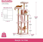 MWPO 70.1-Inch Pink Large Cat Tree, Multi-Level Tall Cat Tower for Indoor Cats, Plush Cat Condo with Big Padded Perches, Sisal-Covered Scratching Posts, Hammock, Toys for Kittens & Cats