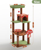 Mushroom Cat Tree Tower with Removable Scratcher, Large Hammock, Condo, Perch, 3 Sisal Posts – Multi-Level Cat Tree for Indoor Cats, Cute Cat Tower for Small Space Homes