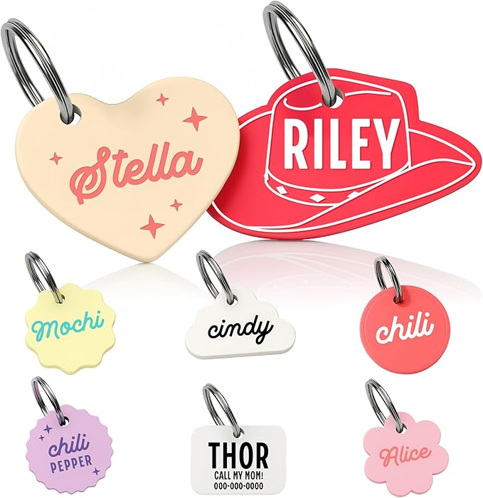 Personalized Pet ID Name Tag Charm – Custom Engraved Contact Information – Acrylic Collar Pendant w/Stainless Steel Ring for Harnesses – Lightweight for Dogs Cats (Flower, Baby Blue)