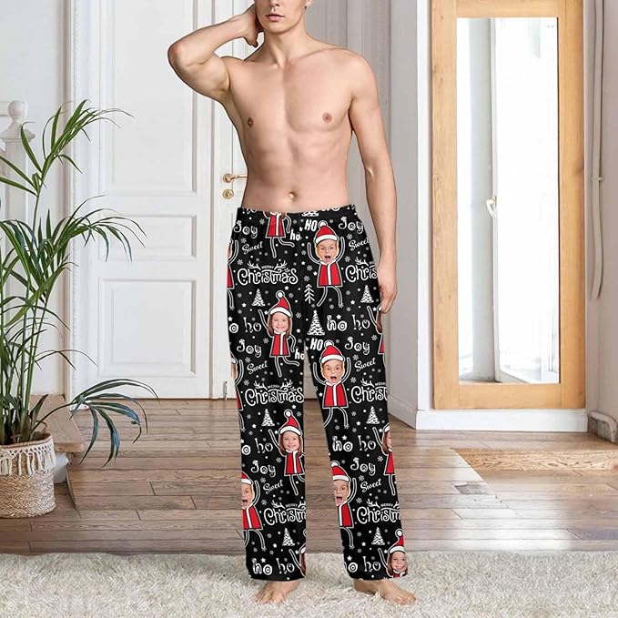 Custom Couple Pajama Pants Sock with Funny Face, Personalized PJ Anniversary Birthday Women Men Pants