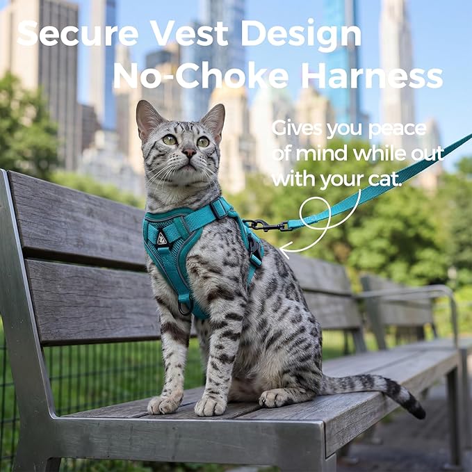 Cat Harness and Leash Set Escape Proof Tactical Large Kitten Harness Emotional Support Cat Vest, Turquoise, L