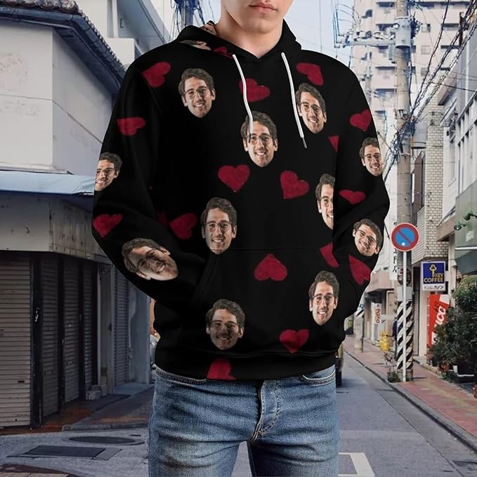 Artsadd Custom Face Unisex athletic Pockets Sweatshirt Loose Hoodie Custom Christmas Long Sleeve Sweatshirt Hooded Pullover