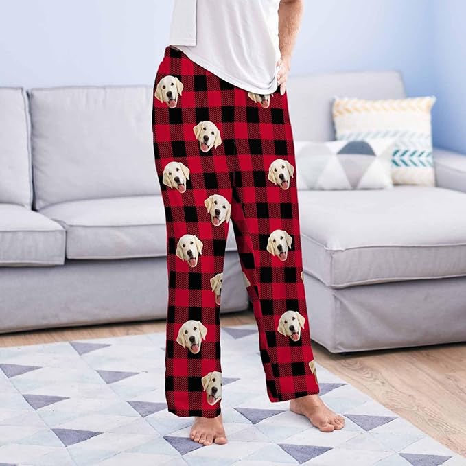 MyPupSocks Customized Face Pajamas Pants Sleep Bottoms for Men Women XS-2XL