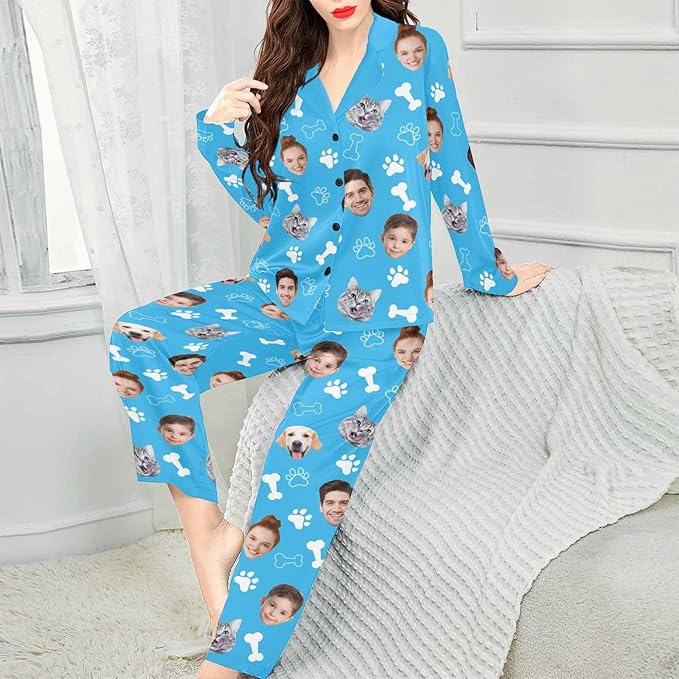 Artsadd Custom Pajamas for Women Men Family, Personalized Face Pjs Pajama Pants, Funny Pet Photo Loungewear Sleepwear Jammies