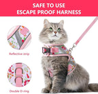 Floral cat Leash and Harness Set. The cat Harness Escape Proof Feature Allows You to Walk You cat, Small Dog or Rabbit Without Worries. This Kitten Harness and Leash is Cute and Trendy